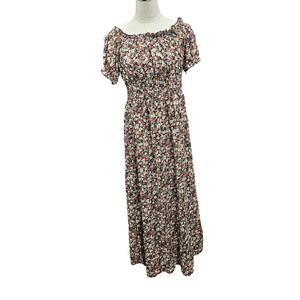 Floral Smocked Maxi Dress Off Shoulder Puff Sleeve Boho Cottagecore‎ Size M/L